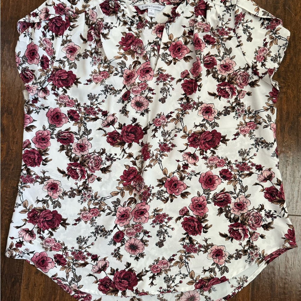 Floral Cap Sleeve Blouse - White and Red